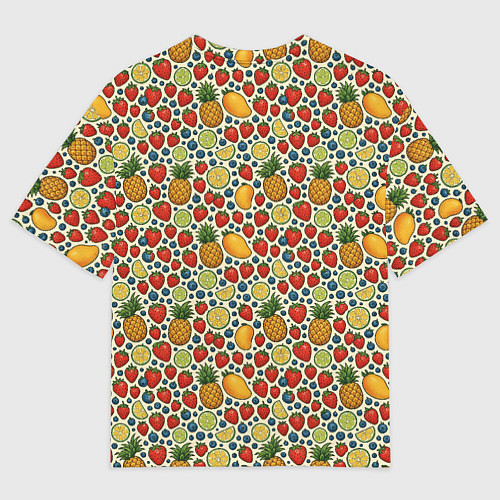 Мужская футболка оверсайз Фрукты и ягоды в паттерне / 3D-принт – фото 2