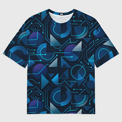 Футболка оверсайз мужская Футуристическая сине-фиолетовая абстракция с хакер, цвет: 3D-принт