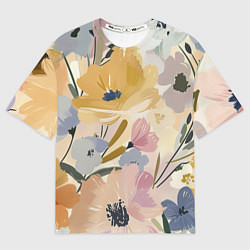 Мужская футболка оверсайз Цветы акварель