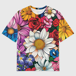 Мужская футболка оверсайз Крупные цветы