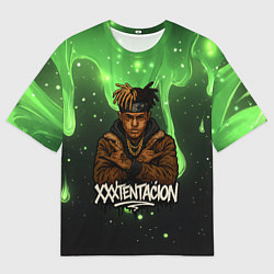 Мужская футболка оверсайз XXXTentacion на фоне зеленой краски