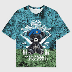 Футболка оверсайз мужская Медведь десантник на фоне флага ВДВ, цвет: 3D-принт