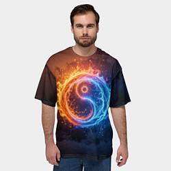 Футболка оверсайз мужская Инь ян огонь и лёд, цвет: 3D-принт — фото 2