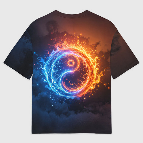 Мужская футболка оверсайз Инь ян огонь и лёд / 3D-принт – фото 2
