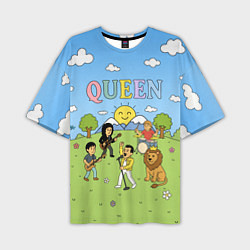 Мужская футболка оверсайз Queen мультяшный стиль на поляне