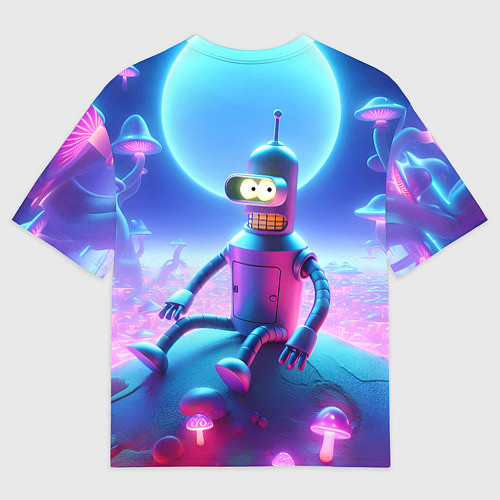 Мужская футболка оверсайз Bender bending robot on the amazing neon mushroom / 3D-принт – фото 2
