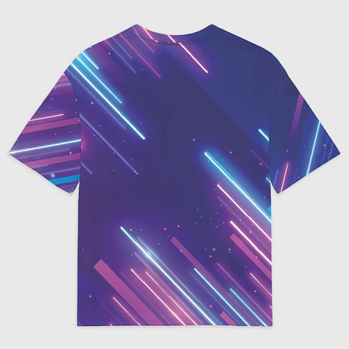 Мужская футболка оверсайз Абстракция бело синие красные полосы / 3D-принт – фото 2