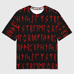 Футболка оверсайз мужская Красные символы древних рун крупные - паттерн, цвет: 3D-принт