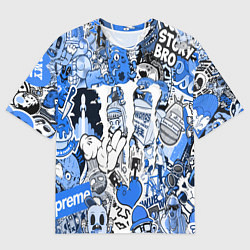 Мужская футболка оверсайз Monster energy sticker blue