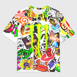 Мужская футболка оверсайз Monster energy стикеры бренды