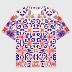 Мужская футболка оверсайз Цветочная метаморфоза фиолетово-розовая