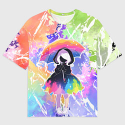 Мужская футболка оверсайз Девочка под дождём арт