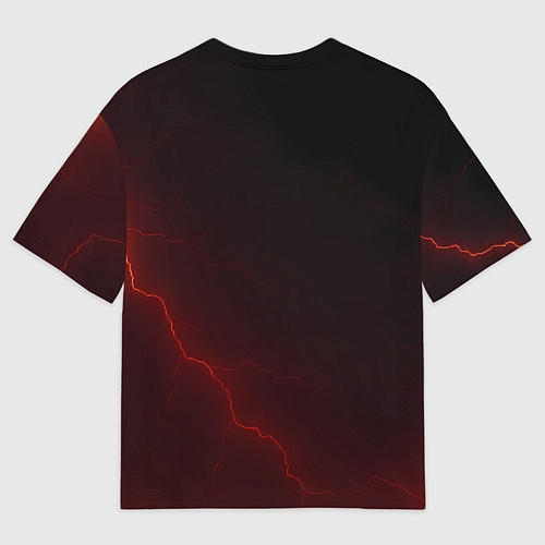 Мужская футболка оверсайз Красная молния на черном / 3D-принт – фото 2