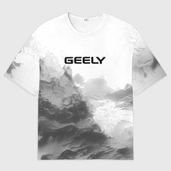 Мужская футболка оверсайз Geely на сером абстрактном фоне