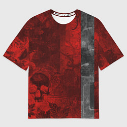 Футболка оверсайз мужская Багровый гранж с черепом, цвет: 3D-принт