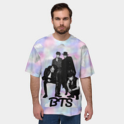 Футболка оверсайз мужская BTS черно-белый стиль, цвет: 3D-принт — фото 2