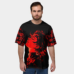 Футболка оверсайз мужская Клинок, рассекающий демонов Танджиро и иероглифы, цвет: 3D-принт — фото 2