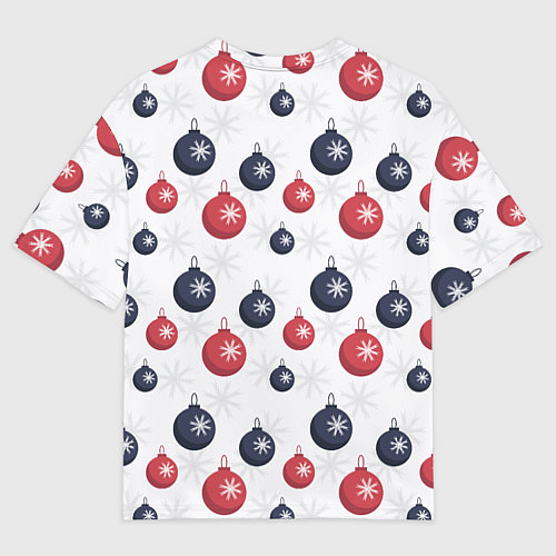 Мужская футболка оверсайз Синие и красные новогодние шары со снежинками / 3D-принт – фото 2