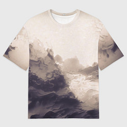 Мужская футболка оверсайз Сепия абстрактная горная река