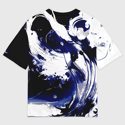 Мужская футболка оверсайз Чёрно-фиолетовый абстракция волна / 3D-принт – фото 2