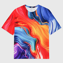 Футболка оверсайз мужская Красно-синие масляные краски смешение абстракция, цвет: 3D-принт