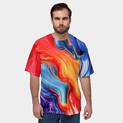 Футболка оверсайз мужская Красно-синие масляные краски смешение абстракция, цвет: 3D-принт — фото 2