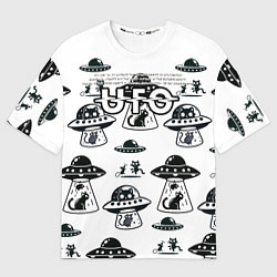 Футболка оверсайз мужская UFO и котики, цвет: 3D-принт
