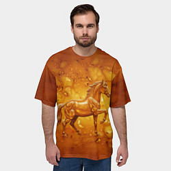 Футболка оверсайз мужская Лошадь из желтого янтаря, цвет: 3D-принт — фото 2