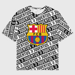 Футболка оверсайз мужская Барселона х Ювентус паттерн, цвет: 3D-принт
