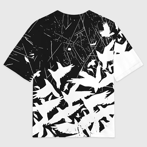 Мужская футболка оверсайз Barcelona черно белые птицы / 3D-принт – фото 2