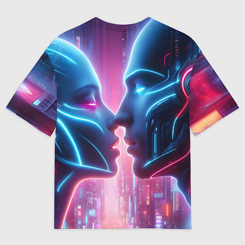 Мужская футболка оверсайз Cyber love - metropolis neon glow / 3D-принт – фото 2
