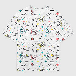 Мужская футболка оверсайз Паттерн с черепами и геометрическими фигурами на Х