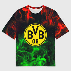 Футболка оверсайз мужская Borussia красно зеленый огонь, цвет: 3D-принт
