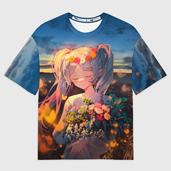 Футболка оверсайз мужская Фрирен с цветами, цвет: 3D-принт