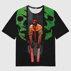Футболка оверсайз мужская Дэндзи с черепами Человек бензопила, цвет: 3D-принт