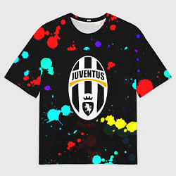 Мужская футболка оверсайз Ювентус брызги красок неон