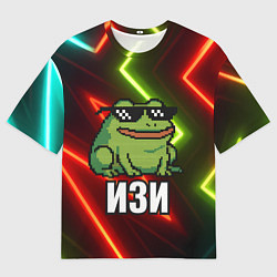 Футболка оверсайз мужская Изи - лягушка мем в пиксельных очках, цвет: 3D-принт