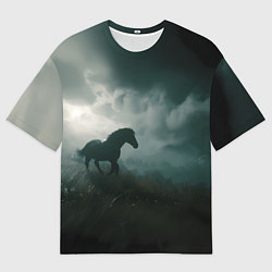 Футболка оверсайз мужская Лошадь в поле - буря, цвет: 3D-принт