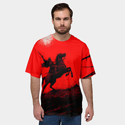 Футболка оверсайз мужская Всадник на коне - красный фон, цвет: 3D-принт — фото 2