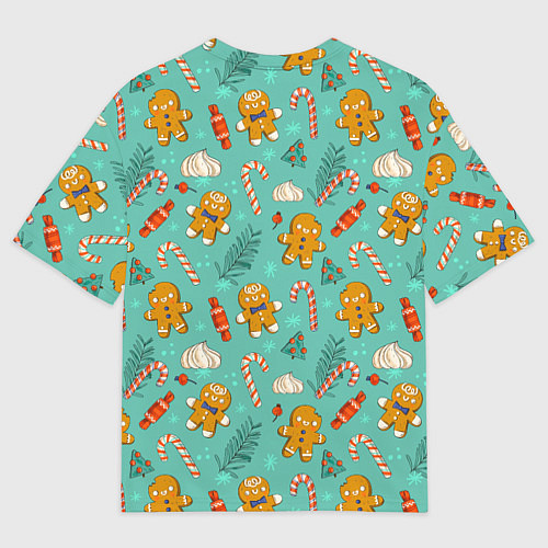 Мужская футболка оверсайз Новогодний паттерн печенье с конфетами / 3D-принт – фото 2