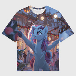 Футболка оверсайз мужская Лошадка наслаждается новым годом, цвет: 3D-принт