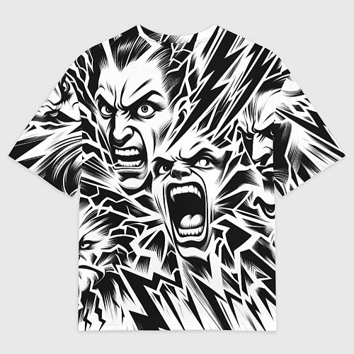 Мужская футболка оверсайз Свирепые лица и молнии - нейроарт / 3D-принт – фото 2
