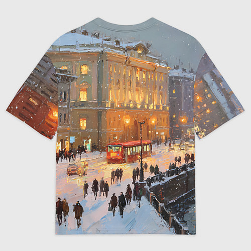 Мужская футболка оверсайз Предновогодний Санкт-Петербург / 3D-принт – фото 2
