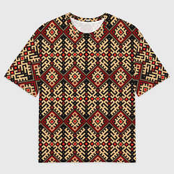 Мужская футболка оверсайз Славянский вышивной орнамент макошь