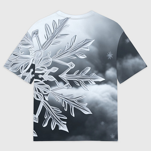 Мужская футболка оверсайз Снежинка на черно белое / 3D-принт – фото 2