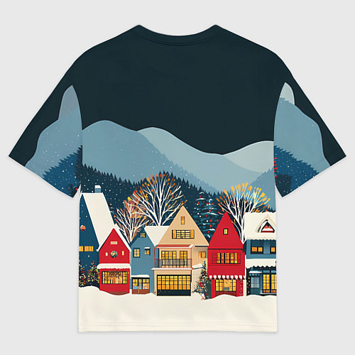 Мужская футболка оверсайз Новогодний городок в горах / 3D-принт – фото 2