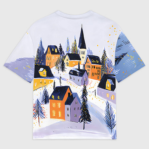 Мужская футболка оверсайз Новогодние домики на горе / 3D-принт – фото 2