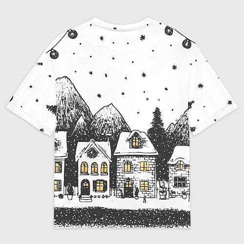 Мужская футболка оверсайз Черно-белый новогодний город / 3D-принт – фото 2