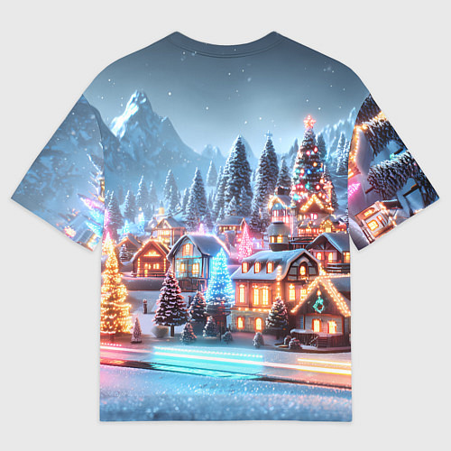 Мужская футболка оверсайз Городок в новогодних огоньках / 3D-принт – фото 2