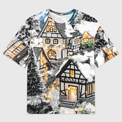 Мужская футболка оверсайз Объемные новогодние дома